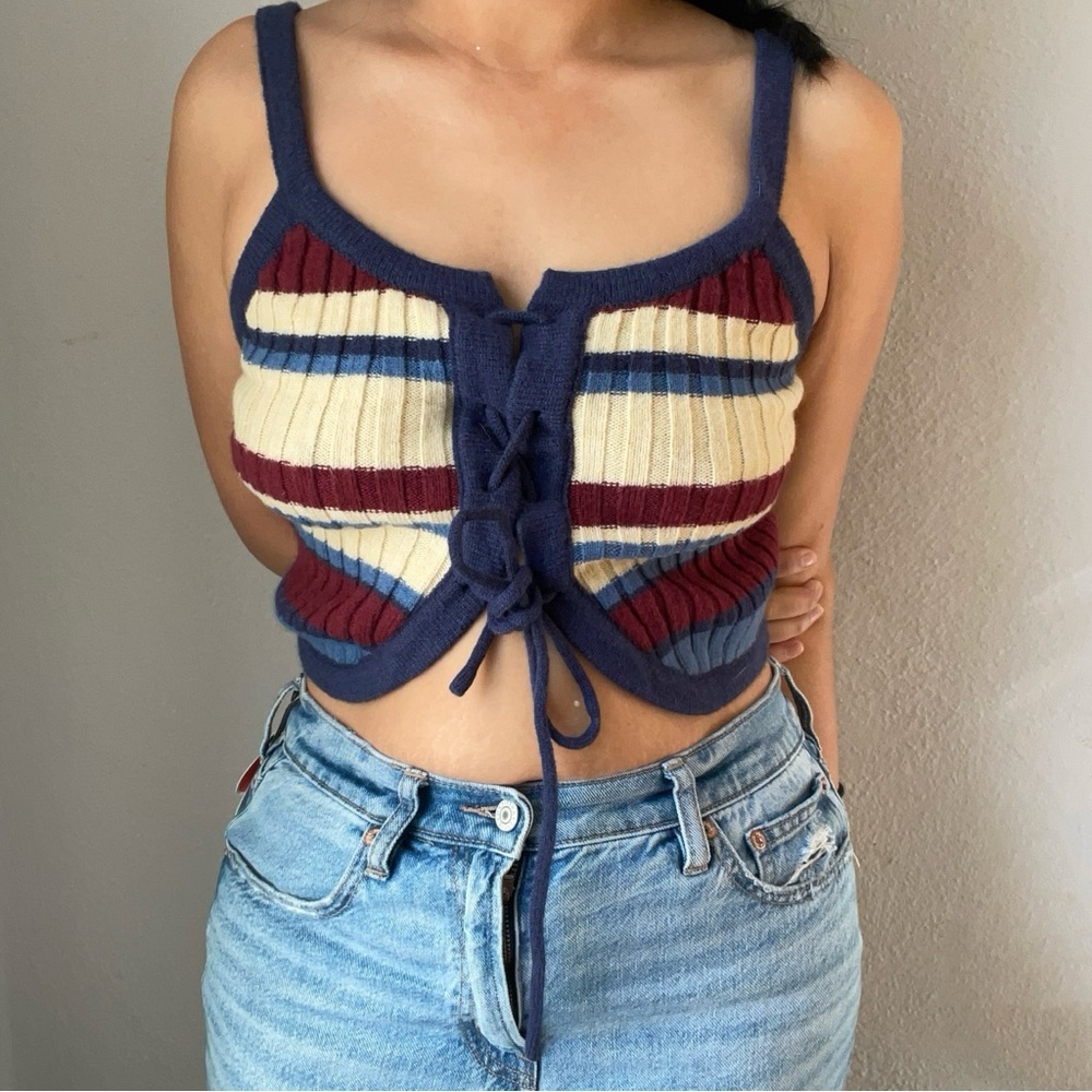 Striped Knit Crop Top - Multicolor